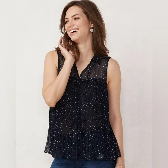 LC Lauren Conrad Blue Sleeveless Blouse with Mandarin Collar - Picture 1 of 7